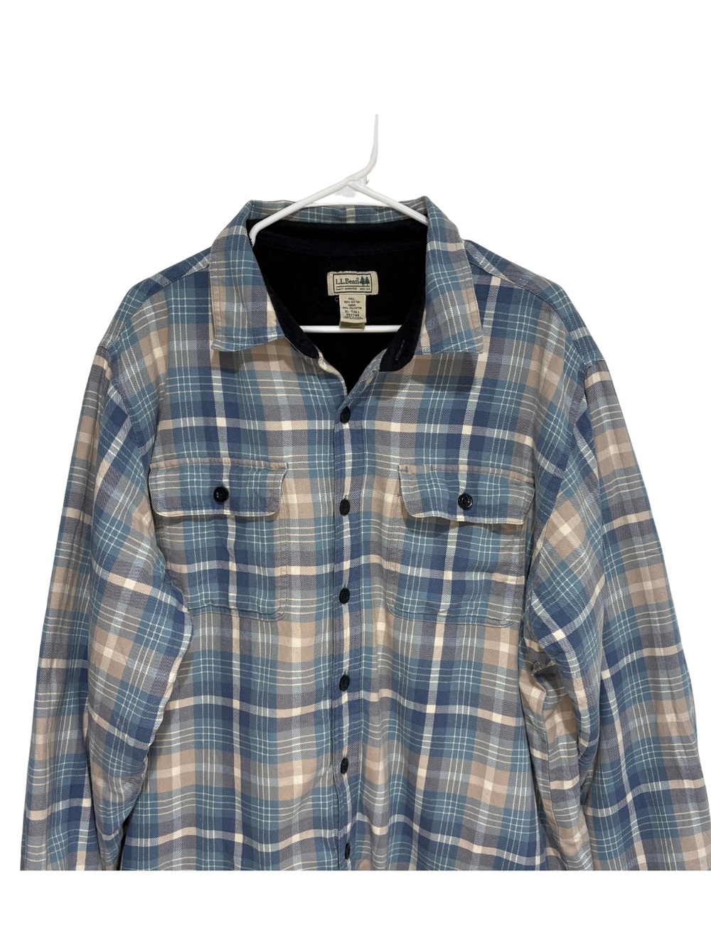 L.L. BEAN Fleece Lined Flannel Shirt Blue Plaid XL